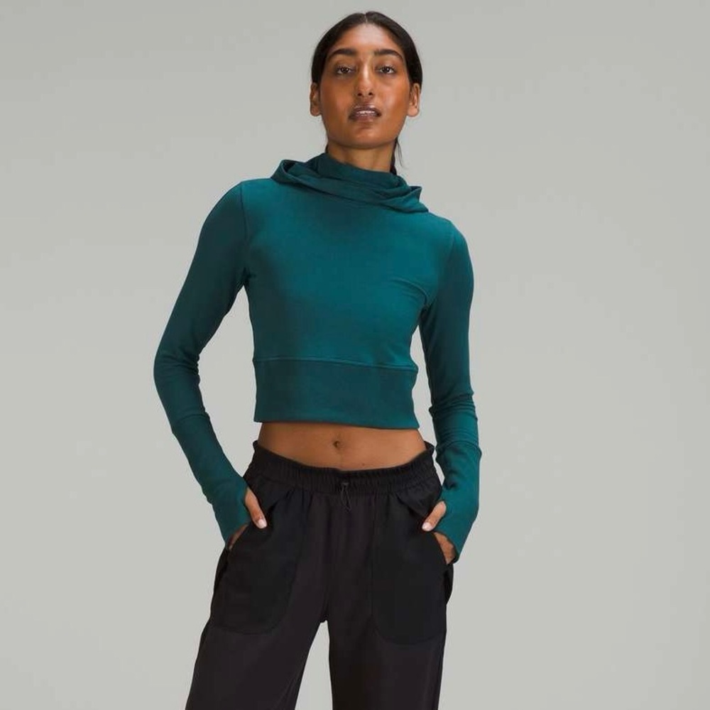 Lululemon Modal Fleece Long sleeve Cropped Hoodie - Green Jasper - size 6